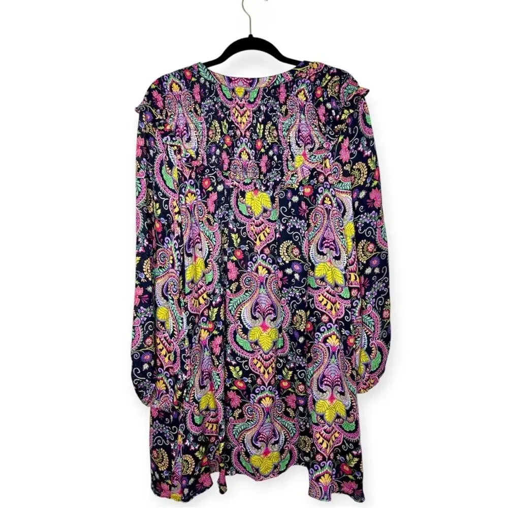 Anthropologie tunic cover up paisley dress long sleeves size XL 100% cotton